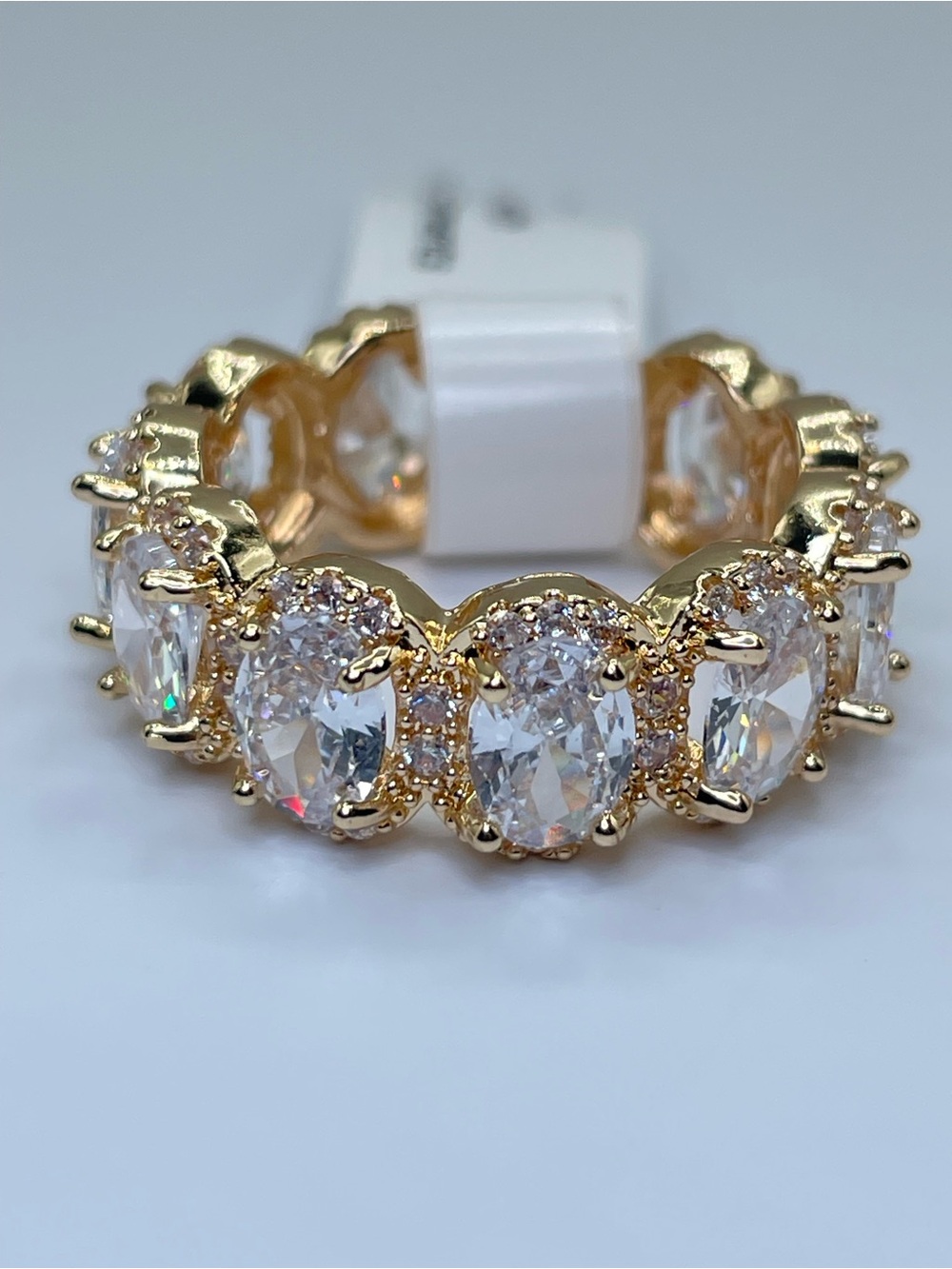 Swarovski Crystal Elements White Oval Crystal Bold Eternity Band Ring Sz 9.5